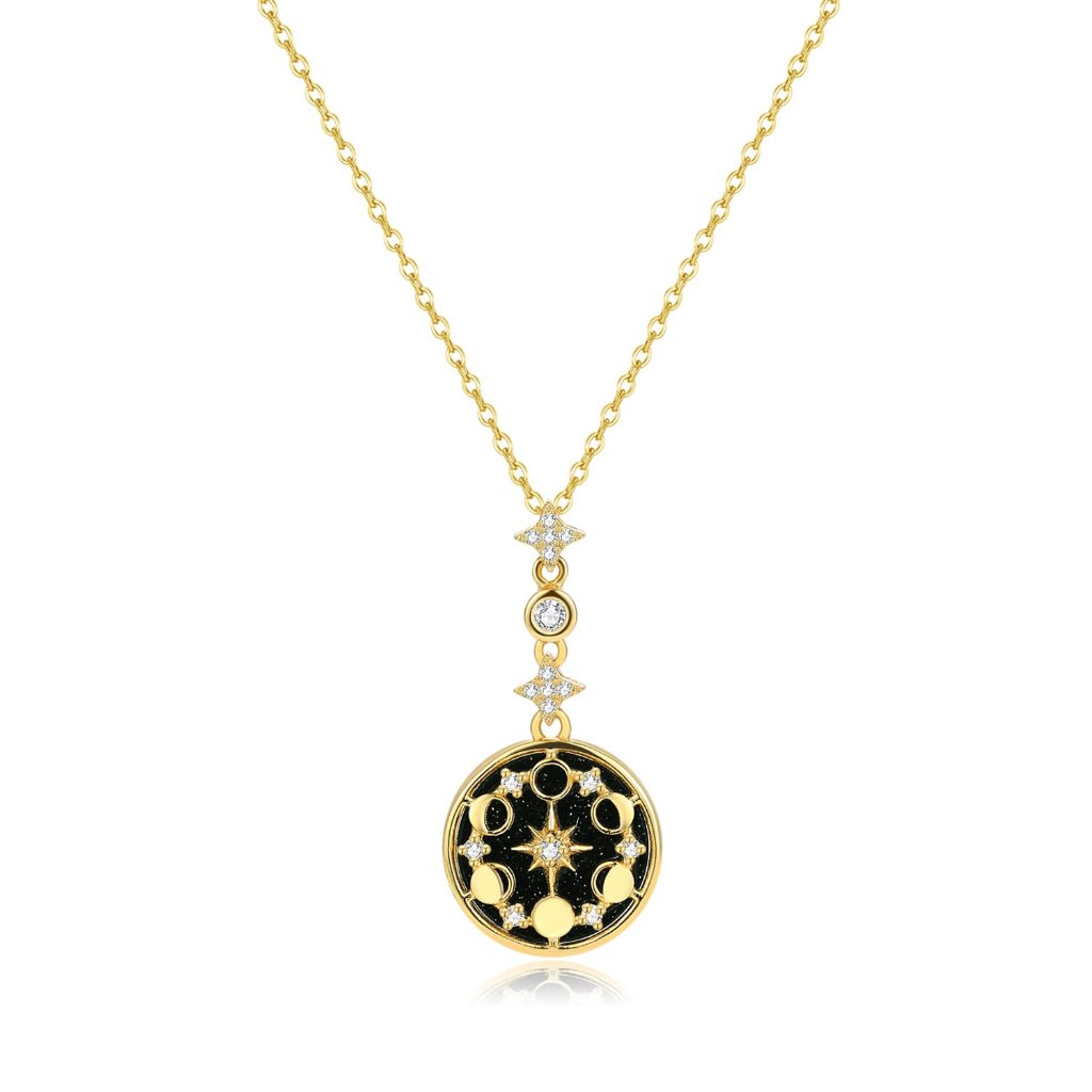 Sterling Silver Moon Phase Necklace Elegant Minimal Chic Retro Pendant Jewelry